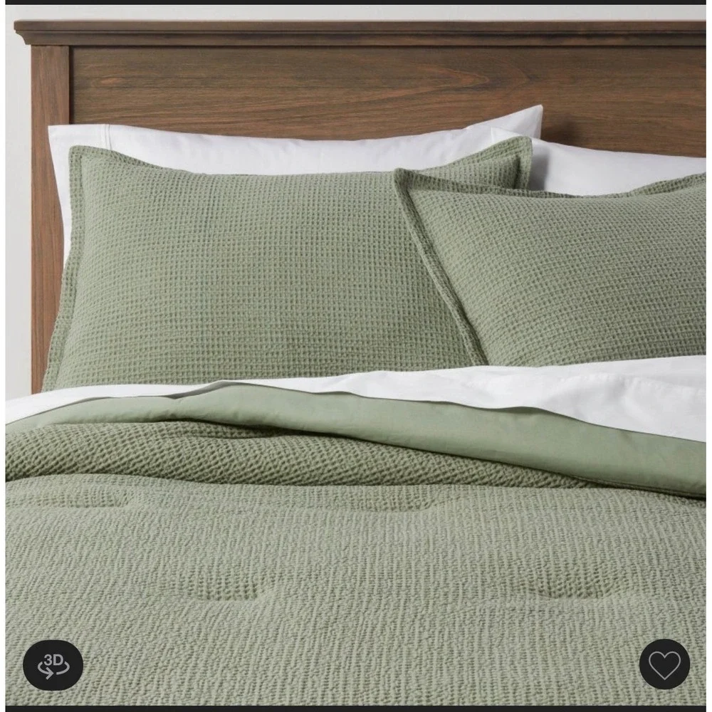 Threshold Waffle Weave Comforter Set King Sage Green 3pc Cotton‎ NWT